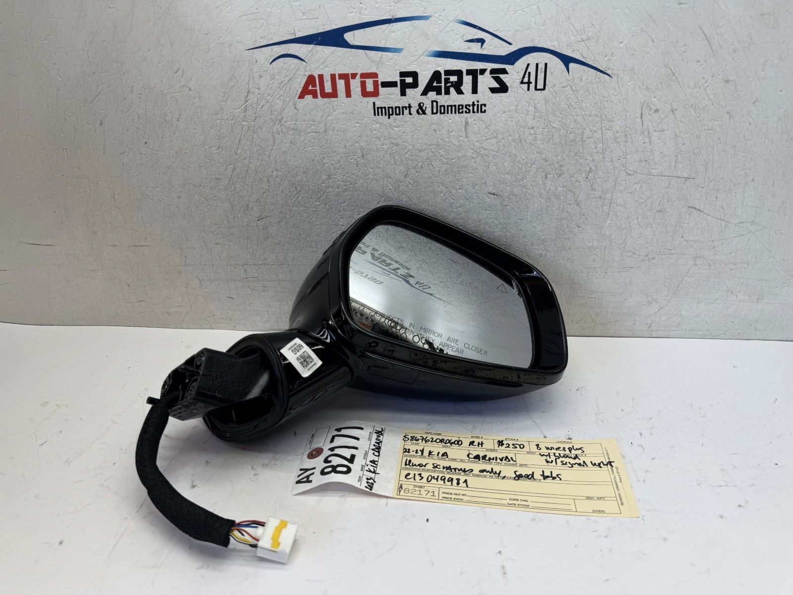 8wiresplug 2022 - 2023 - 2024 KIA CARNIVAL RIGHT PASSENGER SIGNAL MIRROR OEM AY82171