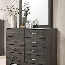 Brand New Grey 8 Drawer Dresser With Mirror