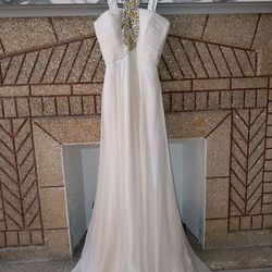 100% SILK SZ.4 IVORY PROM FORMAL GOWN W/ CRYSTAL ACCENTS