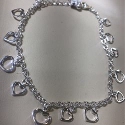 925 Sterling silver anklet with 15 hearts 10 inches