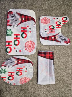 4-Piece Christmas Gnome Bathroom Set – Shower Curtain & Rugs ($10)