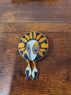 Cloisonne Brooch Pin Signed Barbara Lavallee Goldtone F10