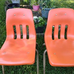 2 Orange Antique Chairs, Good Condition, Heavy N Sturdy