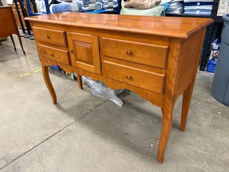 Wooden 4 Drawer Buffet with Wooden Pulls and Center Cabinet