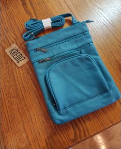 'Krediz' Genuine Leather Women's CrossBody Bag/Purse Teal Green Soft Multi Pockets Big Capacity NEW