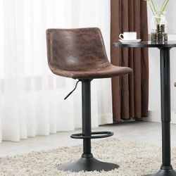 BTEXPERT Adjustable Metal upholstered Swivel Vintage Brown Kitchen Dining Bar Counter Stool Chair Back