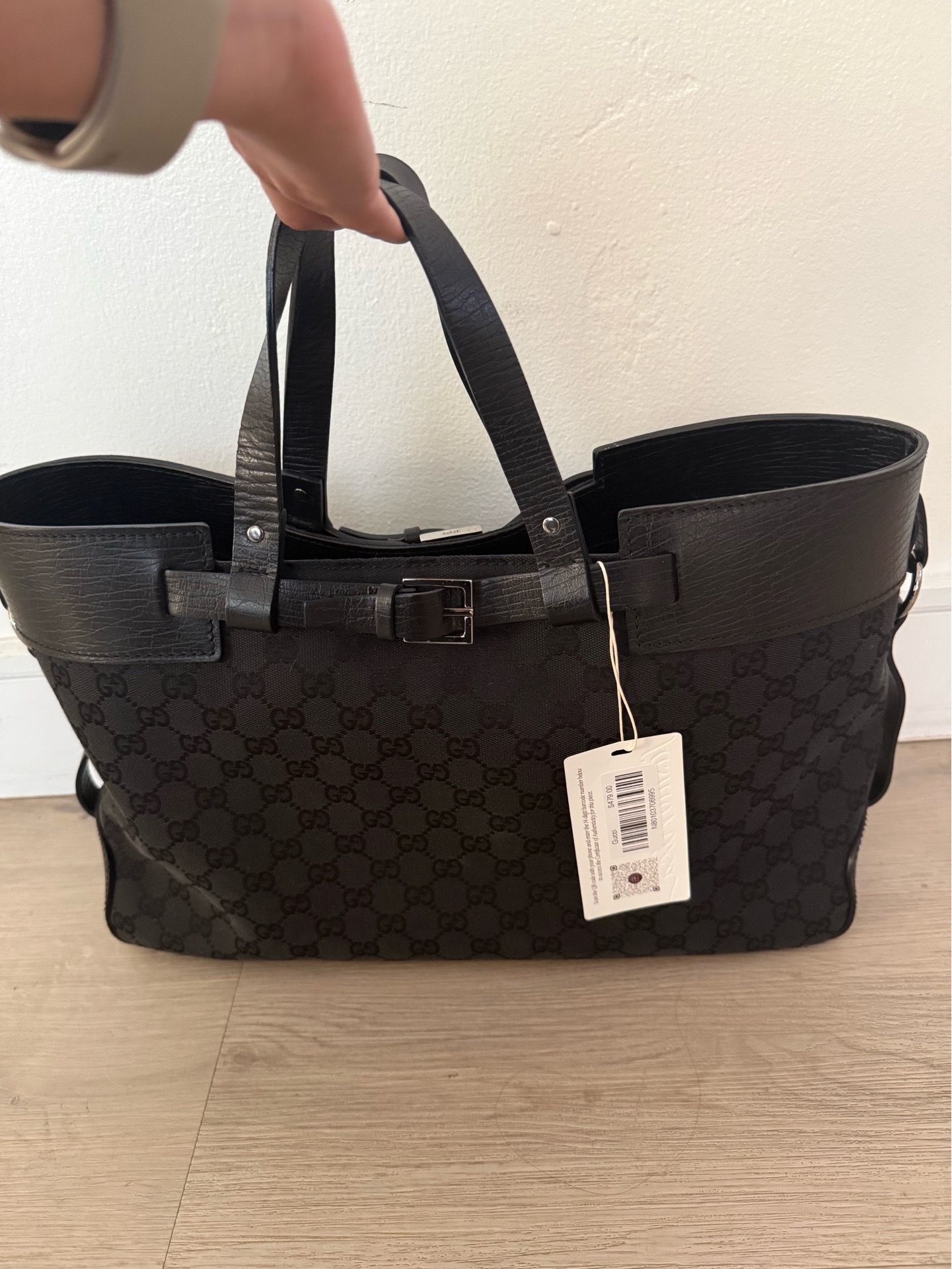 Gucci Black Monogram Canvas Tote Bag w/ Buckle (Authentic)