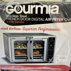 Gourmia Stainless Steel French Door Digital Air Fryer Oven 6 Slice Capacity  