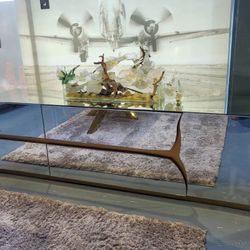 TV STAND MIRROR AND GOLD DETAIL 2 DRAWER 70x16x18