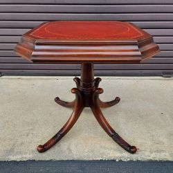 Vintage English Regency Table with Red Leather Top.