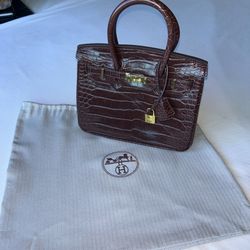 Luxury Crocodile Embossed Top Handle Handbag 25cm