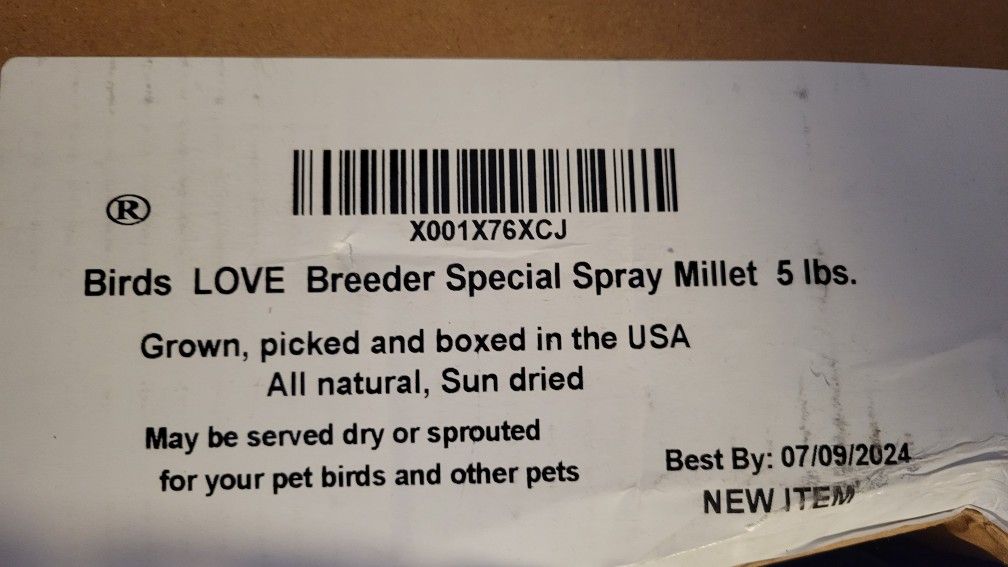 New, unopened box of 5LB millet spray