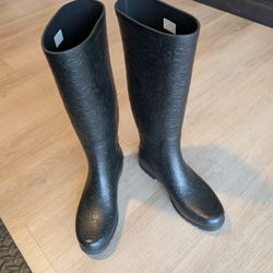 UGG Monogram 3386 Logo Spellout Black Tall Rain Rubber Boots Women's Size 9.