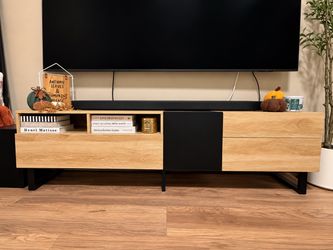 Modern Wood & Black TV Stand / Entertainment Center with Storage