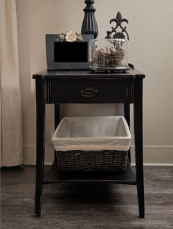 End Table•Side Table• Black Solid Wood Table With Drawer•