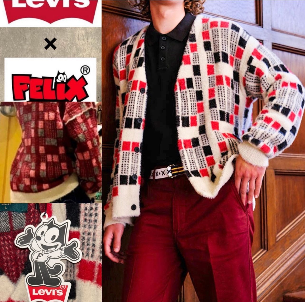 LEVI'S X FELIX The Cat LIMITED-EDITION vintage inspired boxy checkered cardigan