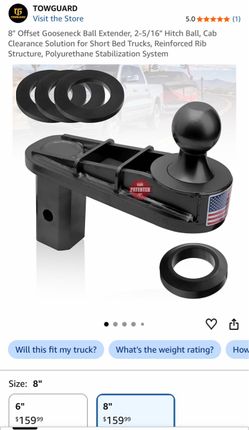 8" Offset Gooseneck Ball Extender, 2-5/16" Hitch Ball,
