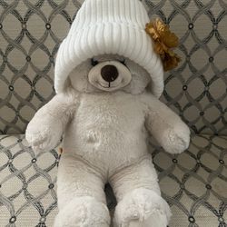 White Plush Bear With A Specific Fashion Pattern 