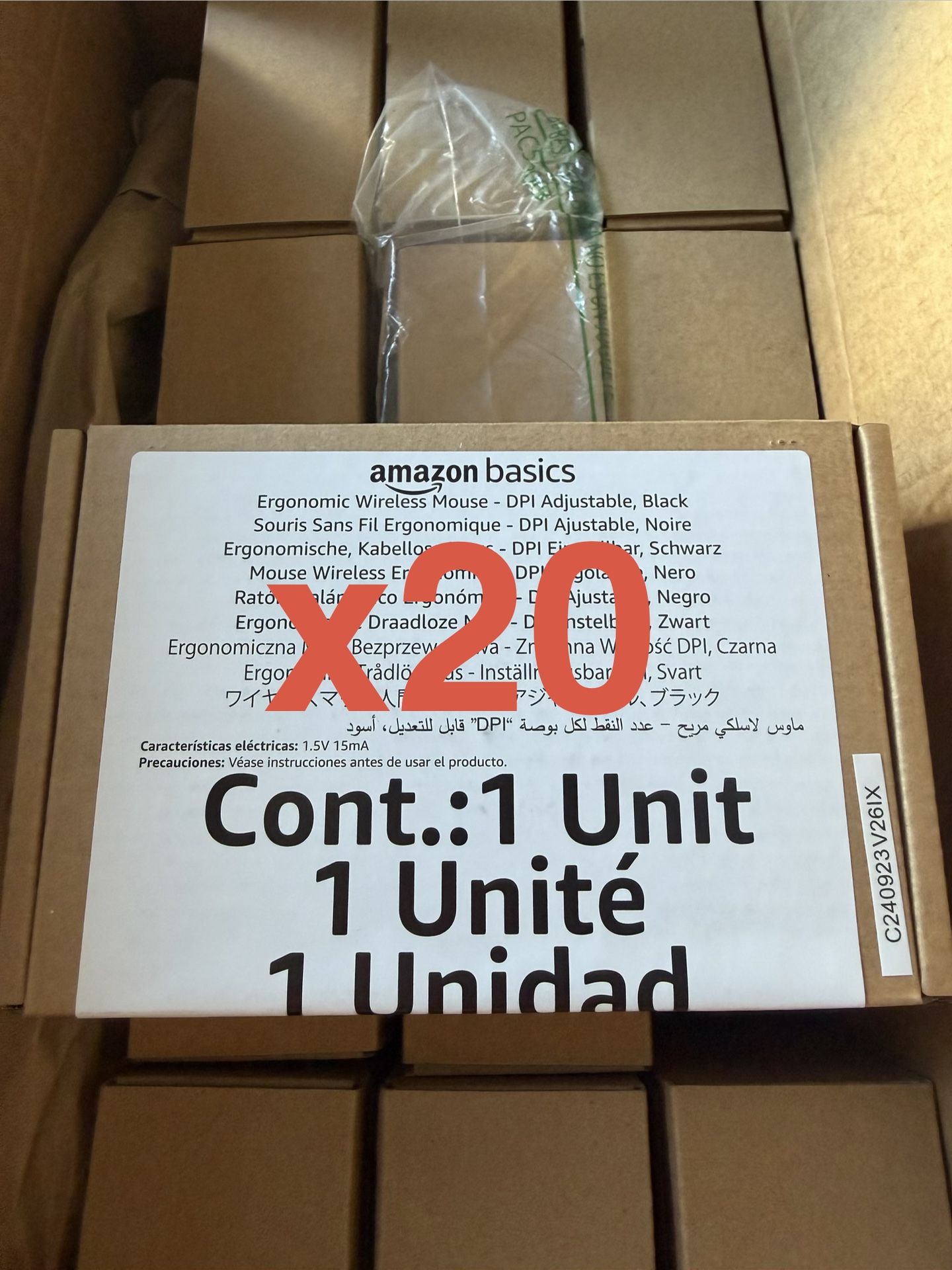 Lot of 20 Wireless Mouse Amazon Basics Computer 2.4 GHz Optical DPI Adjustable Ergonomic PC Mac Laptop Apple Black Tech Gift USB AA Batteries