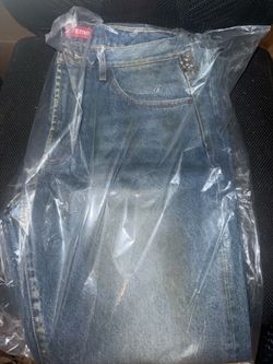 Supreme Leopard Faux Fur Loose Fit Jeans Washed Indigo Size 32