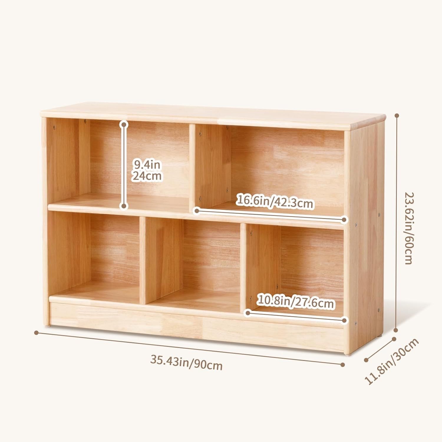 OOOK Rubber Wood Compartment Montessori Shelf, L Toddler