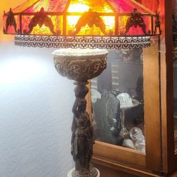 Antique bronze red slag glass statue light