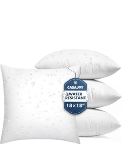 Package of 4 18x18 Exterior Pillow Fills, Water Resistant Decorative Pillow Fills, Patio Interior Cushion Pads, Furniture, Sofa, Bed, Living Room