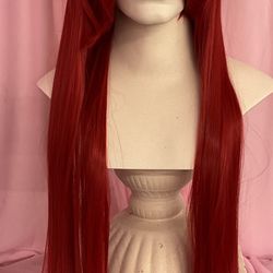 Bright Red 40” Side Bang Straight Drag Queen Show Costume Wig 