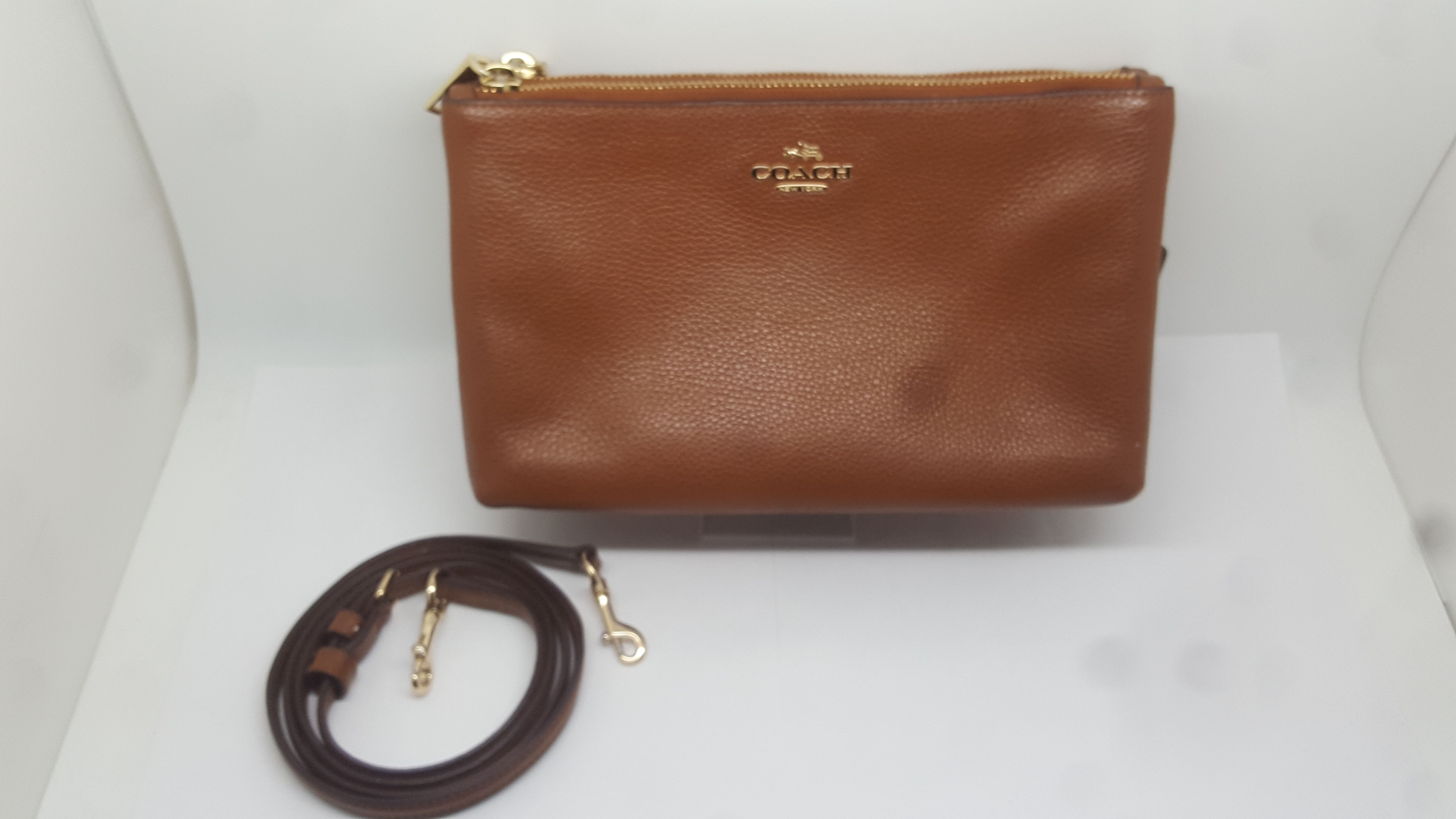 Authentic Coach J1657-F38273 Lyla crossbody pebble leather saddle brown purse