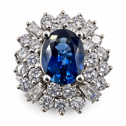 18K White Gold Ring with 1.00Ct. Sapphire and Diamonds 1.95 Ct. (Size 6.75)