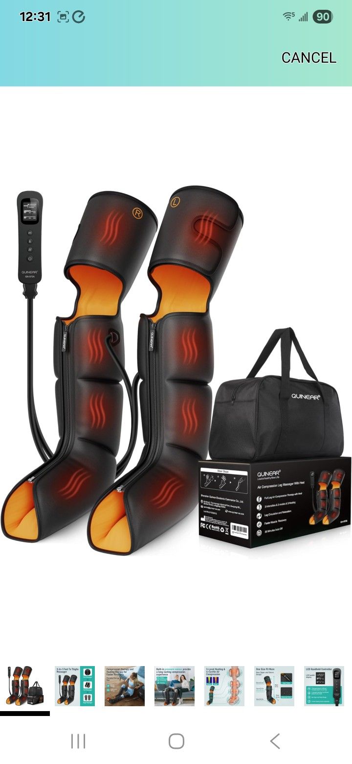 QUINEAR Leg Massager, 3-in-1 Foot Calf & Thigh Massager with Heat and Compression