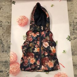 H&M Flower Down Jacket Vest With Detachable Hoodie 2-3 Years Old Girls