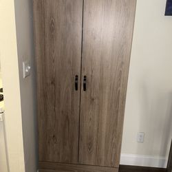 Tall Wood Grain Storage Cabinet w/ Drawer