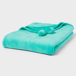 Plush Pom Pom Teal Blanket  By Wondershop