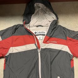COLUMBIA Hooded Windbreaker Jacket Front Zip Youth Size Small 10/12 Black Nylon