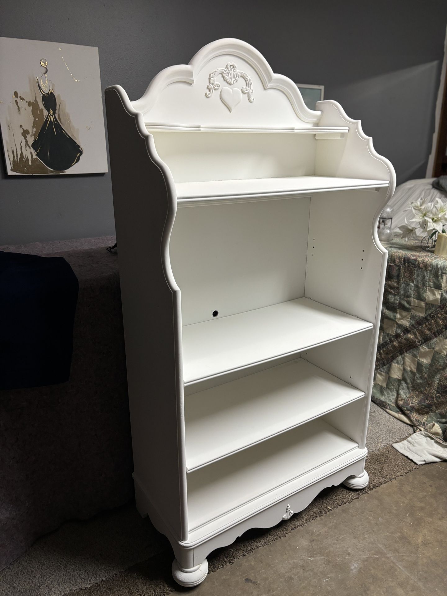 Chalk white wood Shelving unit 64”tall 36”w
