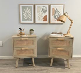 Pair of Modern Boho Cane Nightstands – Matching Set (2)- delivery available
