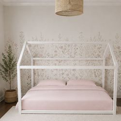 Kids Montessori White House Floor Bed Full Size 