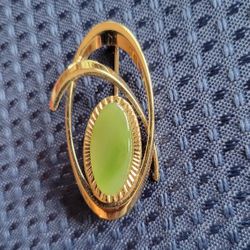Gold And Jade Color Stone Brooch Pin
