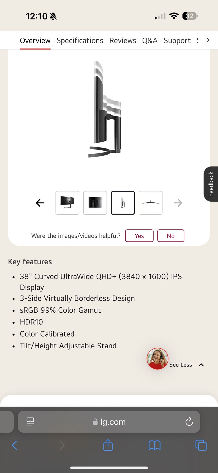 Like New LG 38” Curved WQHD+IPS Monitor 