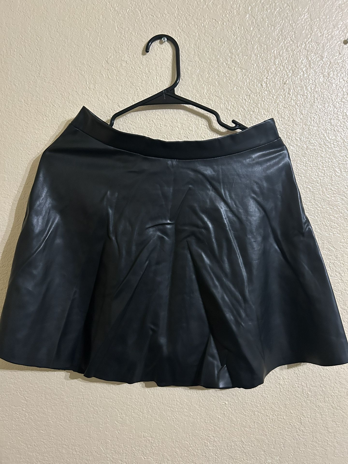 Black Faux Leather Flare Skirt