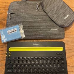 Nice Blue Logitech Bluetooth Tablet Keyboard & 2Pc. Tote Carry Case