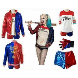 Harley Quinn Suicide Squad Costume Cosplay Jacket Shirt Shorts Glove Halloween 