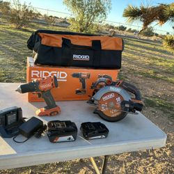 Ridgid Tool Combo- Drill And Circular Saw W/2 Batteries And 1 Charger