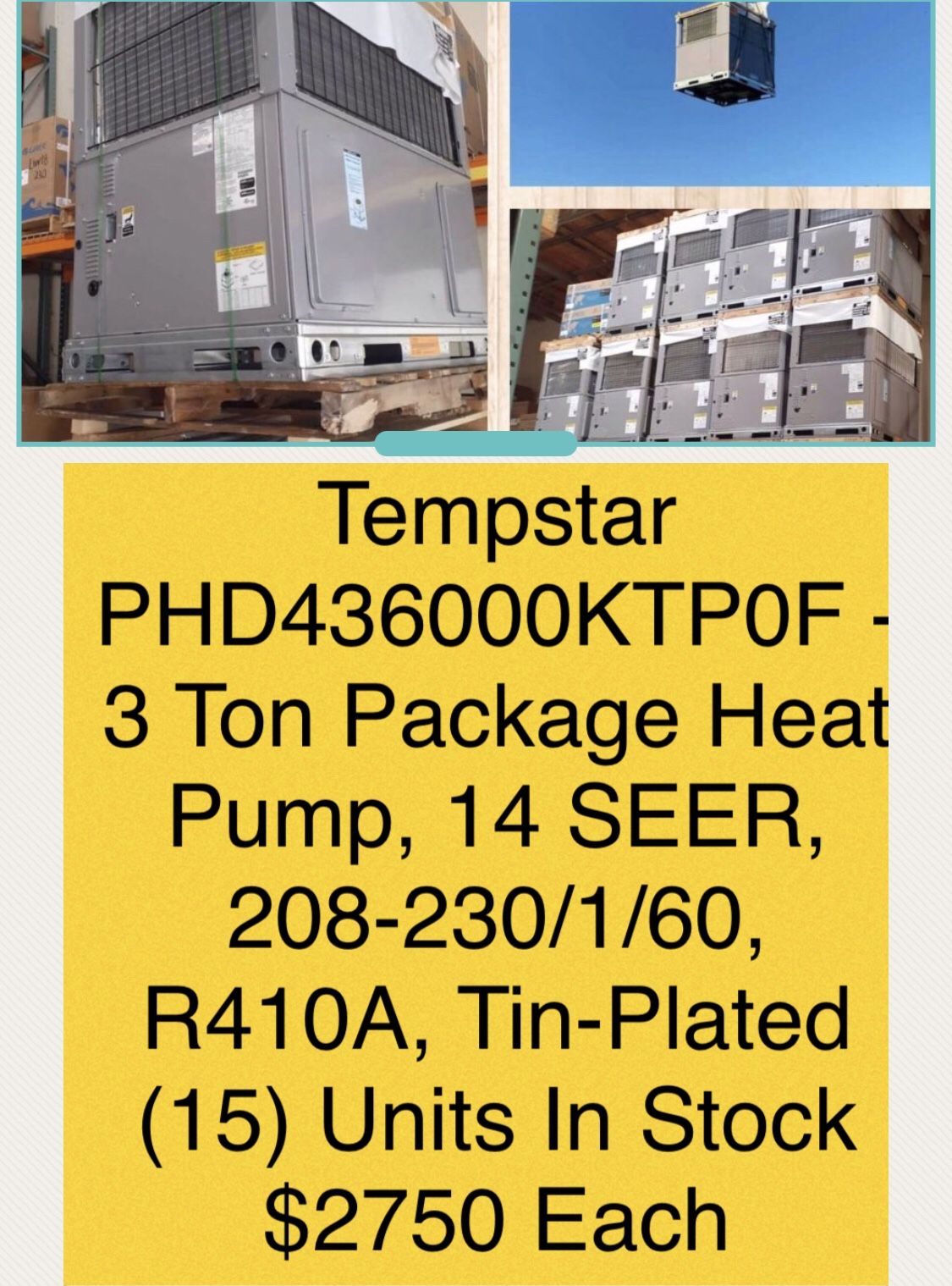 Tons Tempstar Package Unit Heat Pump 208 230v 1ph