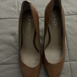 Ralph Lauren Harper Women's Pumps – Size 7B, Brown Leather, Almond Toe