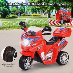 Costzon Ride On Motorcycle, 6V Battery Powered 3 Wheels Electric Bicycle, Ride On Vehicle with Music, Horn, Headlights (Red) 