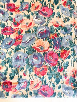 #made in France Vintage 100% fine Linen Poppy Patterned Fabric#New