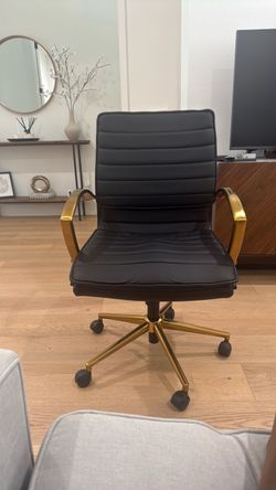 Modern Black + Gold Natural Low Back Armed Office Desk Chair With Wheels | Ergonomic | Adjustable | Swivel