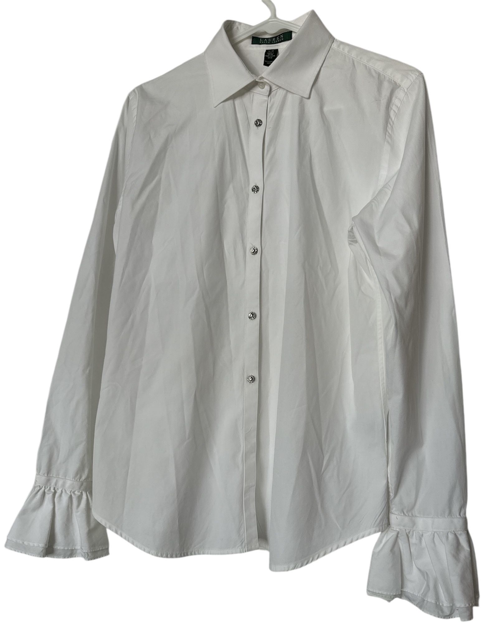Lauren Ralph Lauren White Button Down Shirt Rhinestone Buttons Size Large